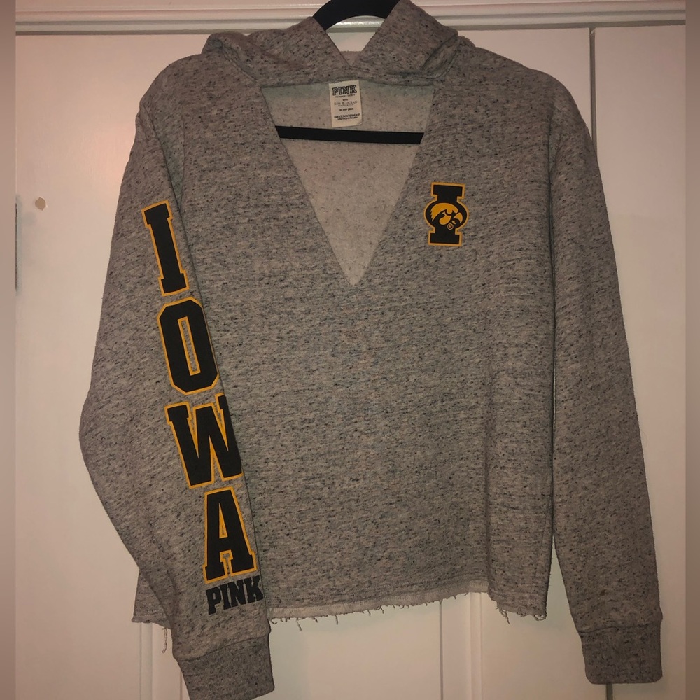 Iowa Hawkeyes🩶💛🖤Grey V-Neck Hoodie - PINK by Victoria's Secret Collegiate